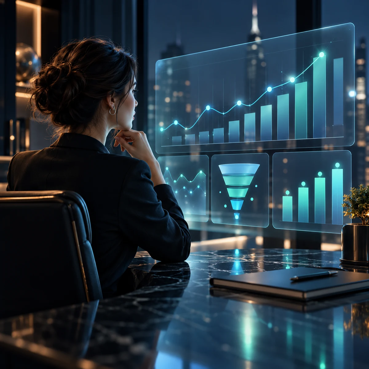 Business owner evaluating website return on investment and growth