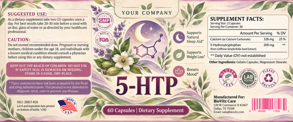 5-HTP Supplement Label – Botanical & Natural Design