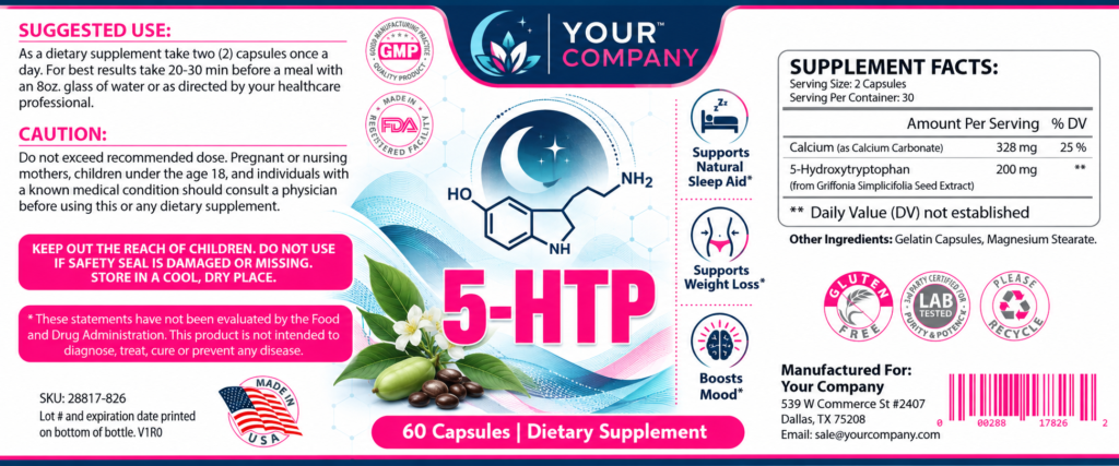 5-HTP Supplement Label – Classic & Elegant Design