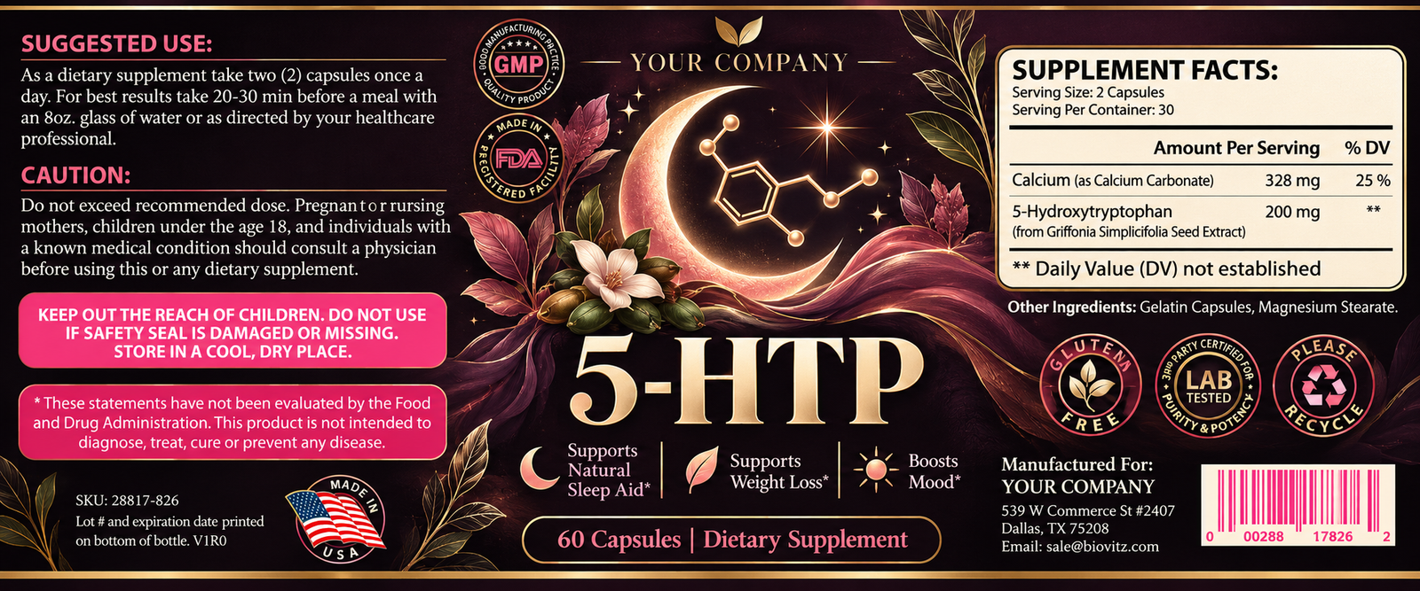 5-HTP Supplement Label – Luxury & Premium Design