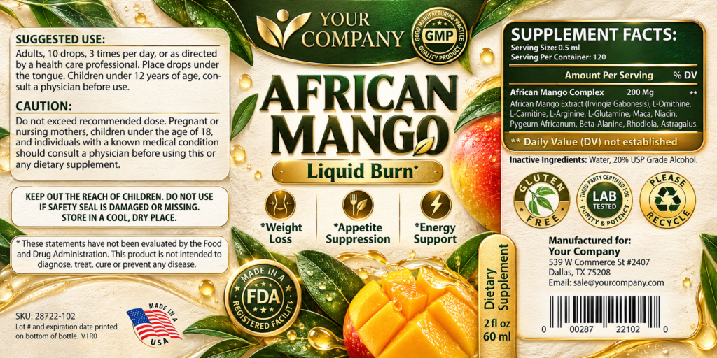 African Mango Drops Supplement Label – Botanical & Natural Design