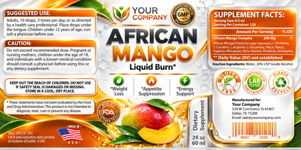 African Mango Drops Supplement Label – Classic & Elegant Design