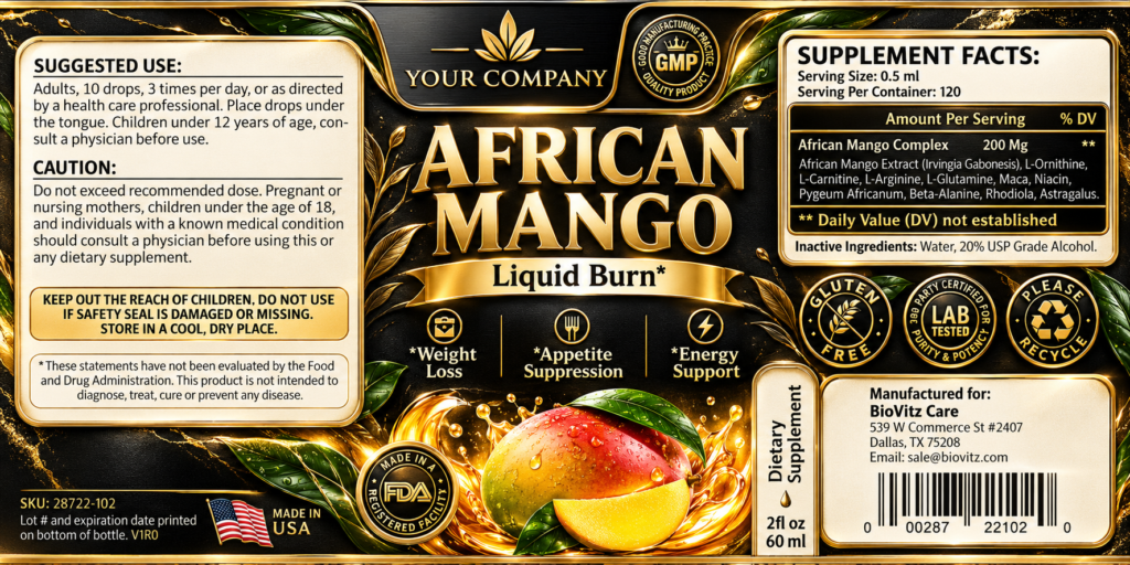African Mango Drops Supplement Label – Luxury & Premium Design