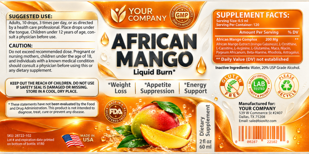 African Mango Drops Supplement Label – Modern & Clean Design