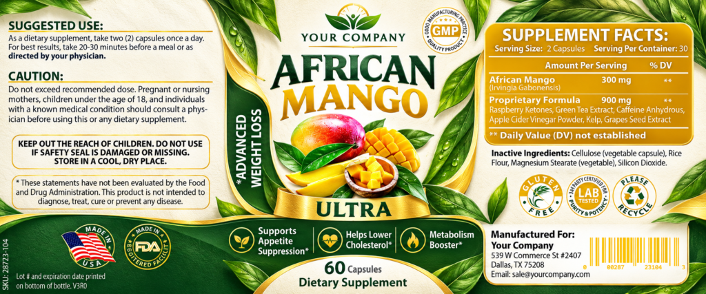 African Mango Ultra Supplement Label – Botanical & Natural Design