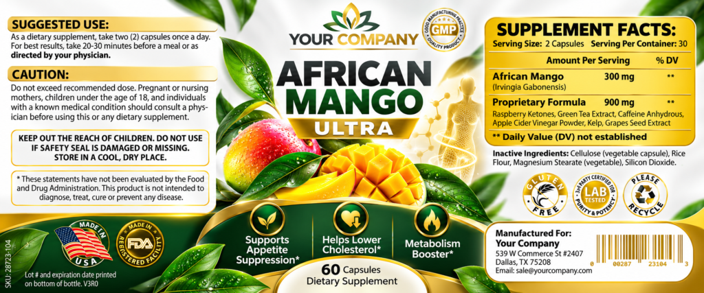 African Mango Ultra Supplement Label – Classic & Elegant Design