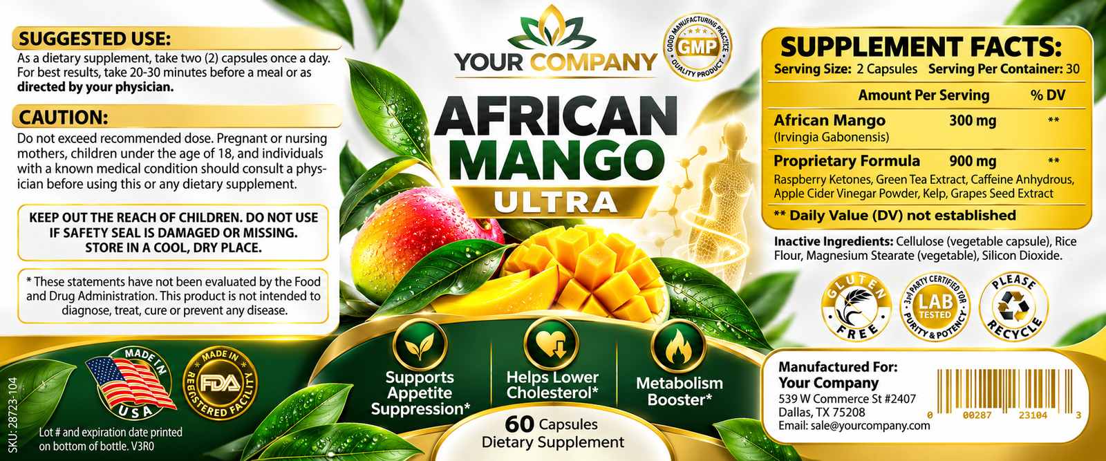 African Mango Ultra Supplement Label – Classic & Elegant Design