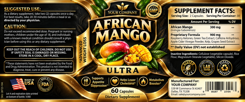 African Mango Ultra Supplement Label – Luxury & Premium Design
