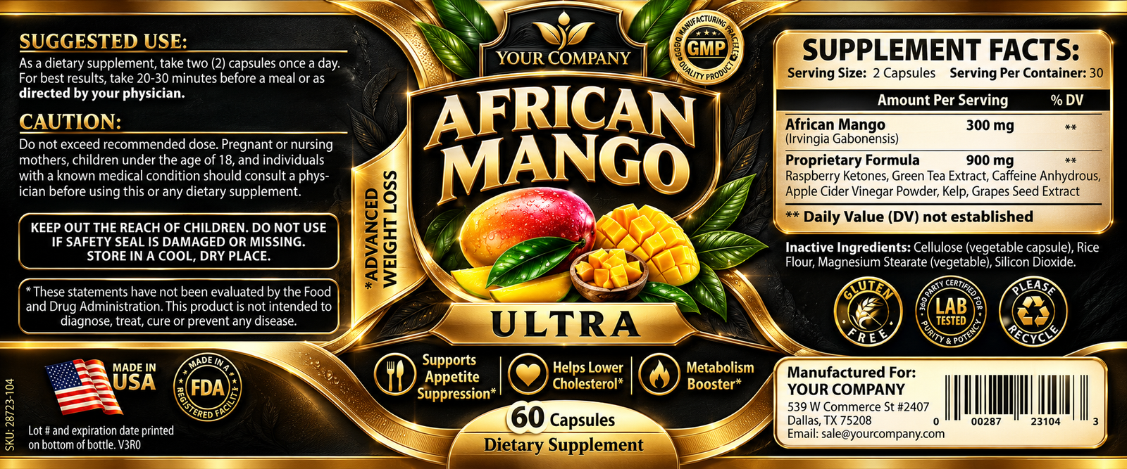 African Mango Ultra Supplement Label – Luxury & Premium Design
