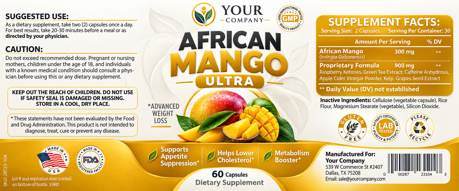 African Mango Ultra Supplement Label – Modern & Clean Design