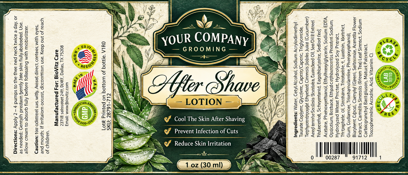 After-Shave Lotion Skin Care Label – Botanical & Natural Design