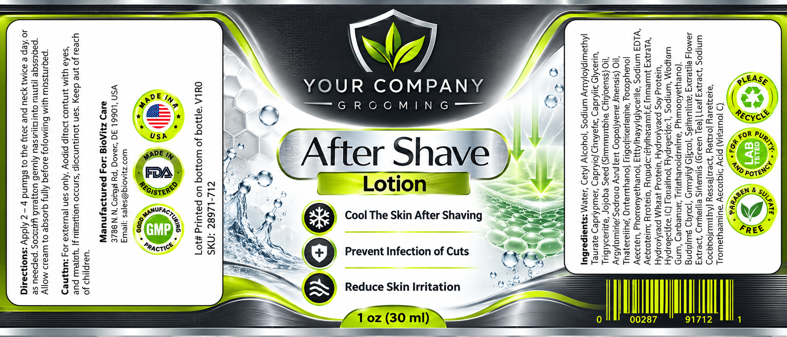 After-Shave Lotion Skin Care Label – Classic & Elegant Design
