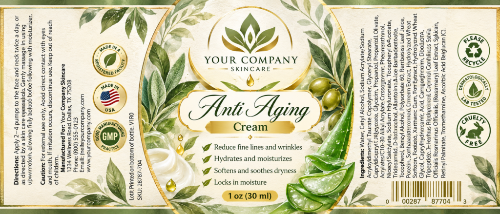 Anti-Aging Cream Skin Care Label – Botanical & Natural Design