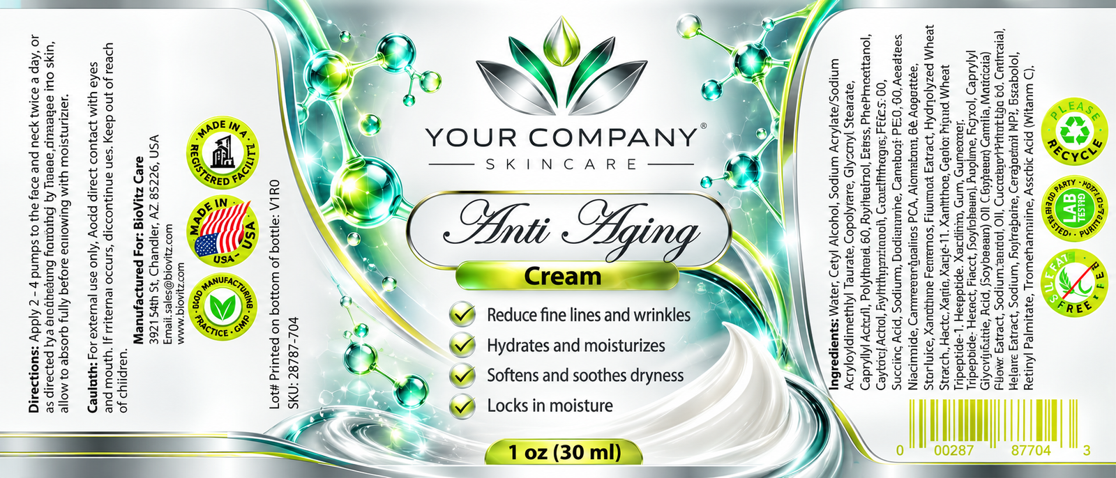 Anti-Aging Cream Skin Care Label – Futuristic & Neon Design