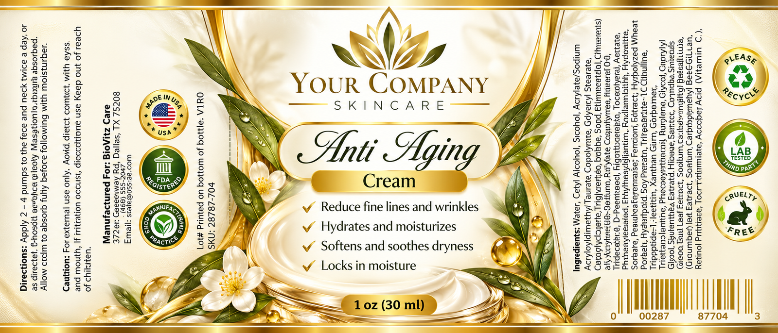 Anti-Aging Cream Skin Care Label – Luxury & Premium Design