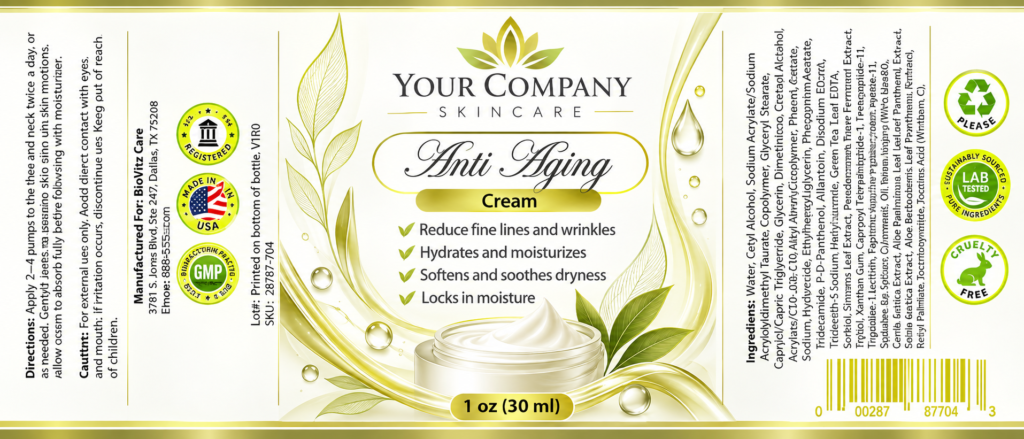 Anti-Aging Cream Skin Care Label – Modern & Clean Design