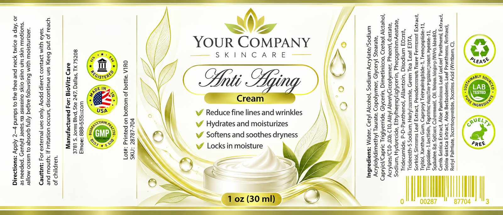 Anti-Aging Cream Skin Care Label – Modern & Clean Design