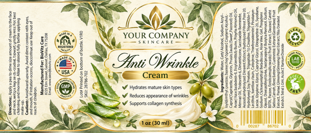 Anti-Wrinkle Cream Skin Care Label – Botanical & Natural Design