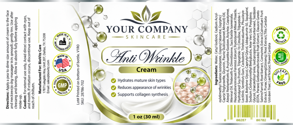 Anti-Wrinkle Cream Skin Care Label – Classic & Elegant Design