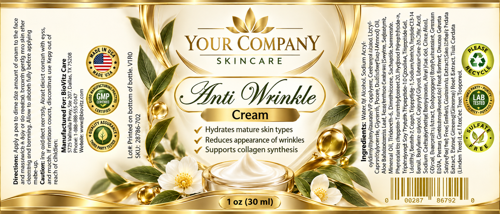 Anti-Wrinkle Cream Skin Care Label – Luxury & Premium Design