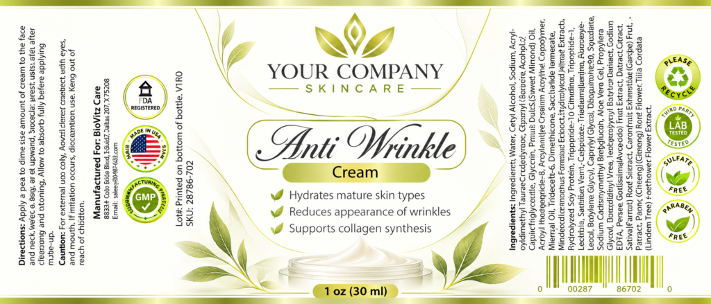 Anti-Wrinkle Cream Skin Care Label – Modern & Clean Design