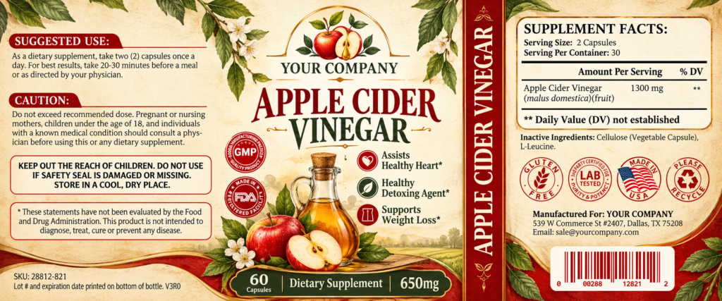 Apple Cider Vinegar Supplement Label – Botanical & Natural Design