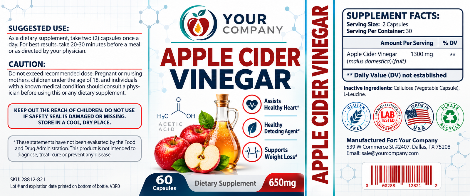 Apple Cider Vinegar Supplement Label – Classic & Elegant Design