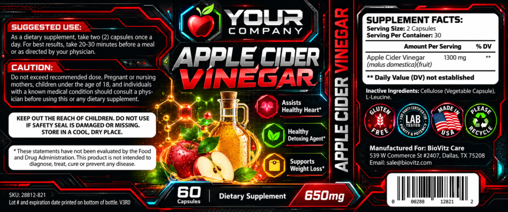 Apple Cider Vinegar Supplement Label – Futuristic & Neon Design