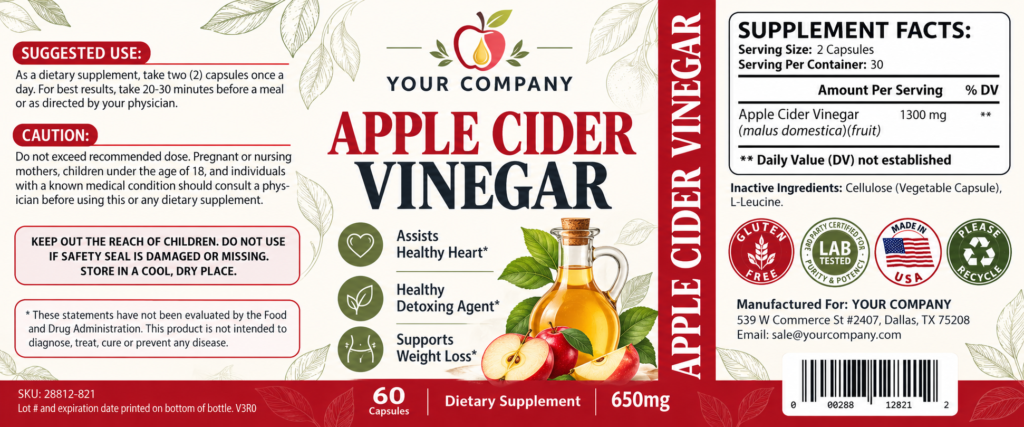 Apple Cider Vinegar Supplement Label – Modern & Clean Design