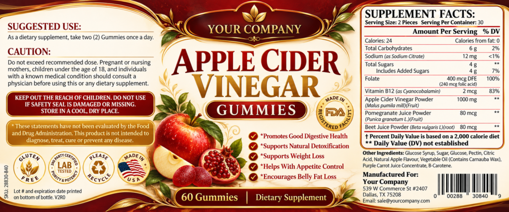 Apple Cider Vinegar Gummies Supplement Label – Luxury & Premium Design