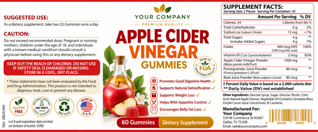 Apple Cider Vinegar Gummies Supplement Label – Modern & Clean Design