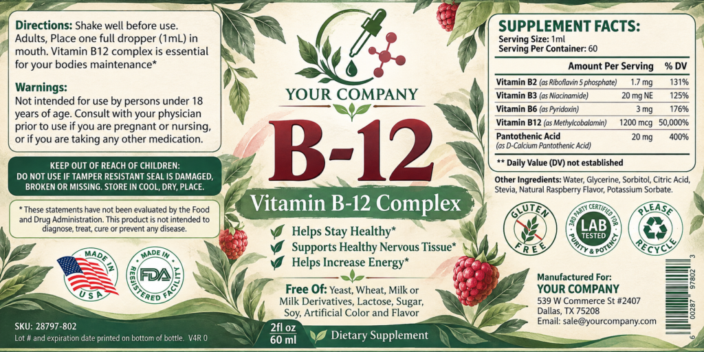 B12 Drops Supplement Label – Botanical & Natural Design