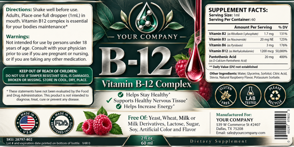 B12 Drops Supplement Label – Luxury & Premium Design