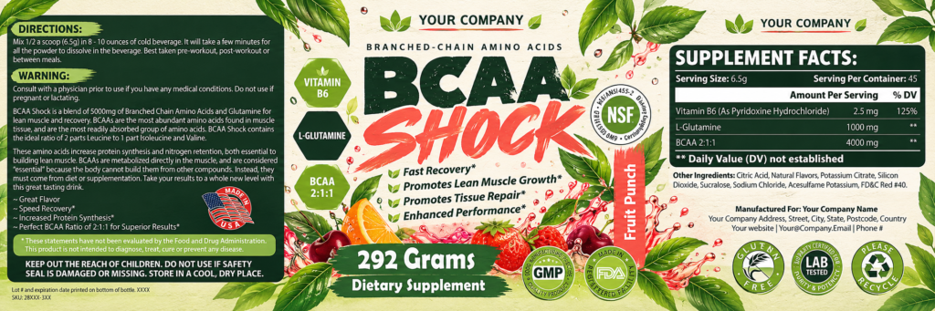 BCAA Shock Fruit Punch Supplement Label – Botanical & Natural Design
