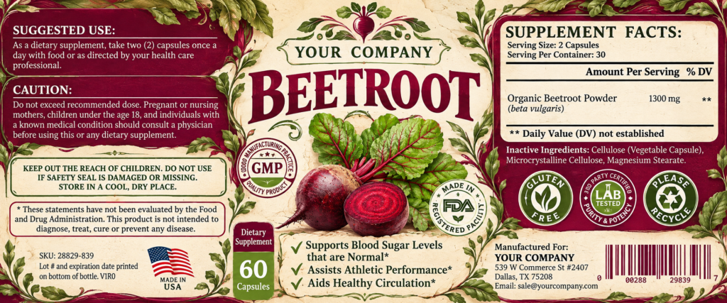 Beetroot Supplement Label – Botanical & Natural Design