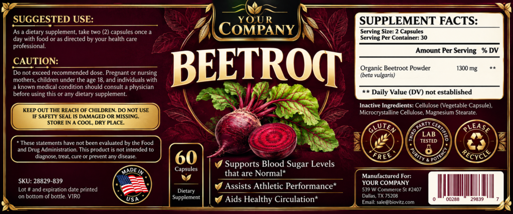 Beetroot Supplement Label – Luxury & Premium Design