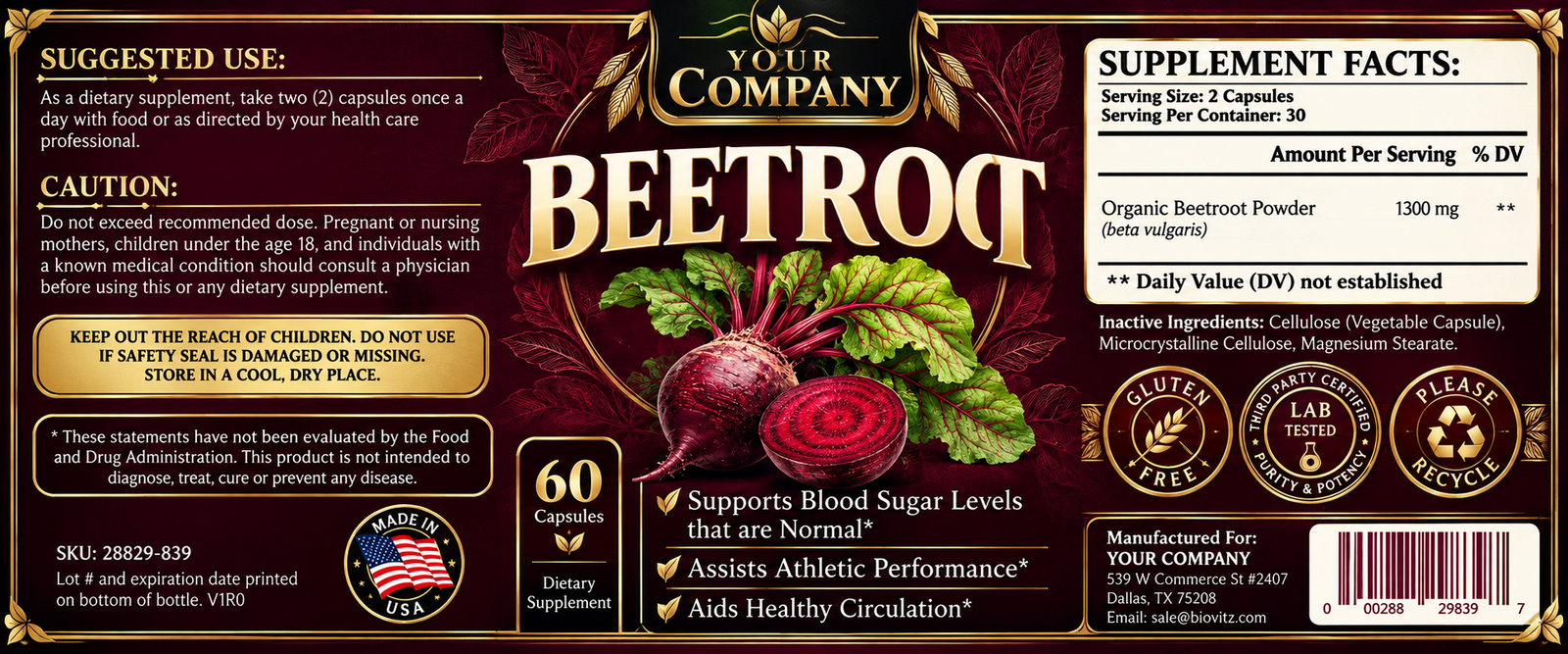 Beetroot Supplement Label – Luxury & Premium Design