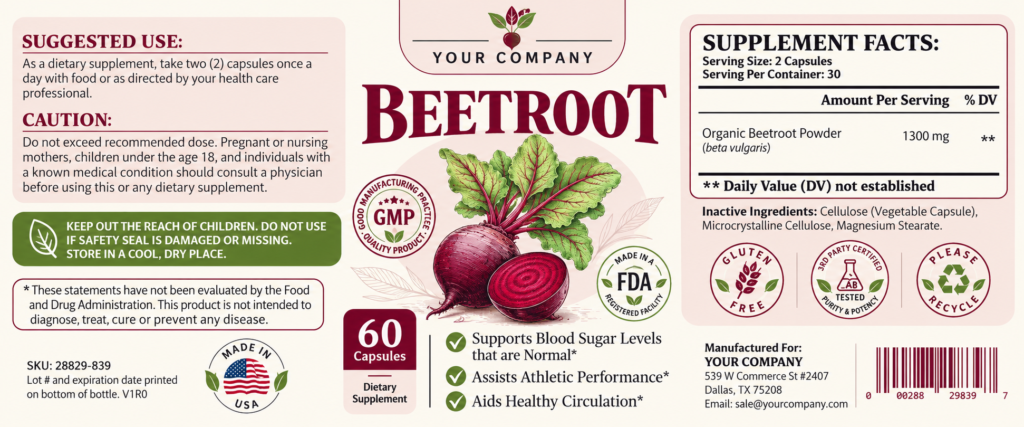 Beetroot Supplement Label – Modern & Clean Design