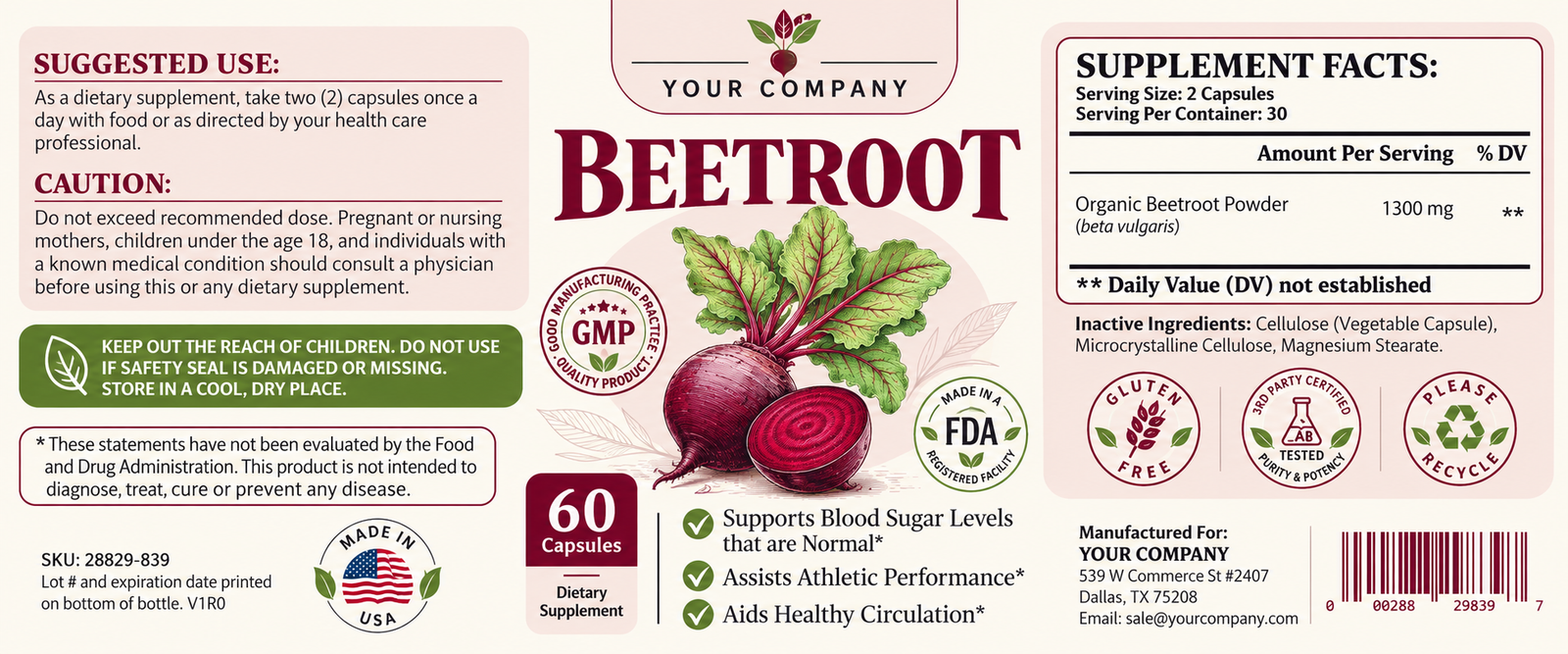 Beetroot Supplement Label – Modern & Clean Design