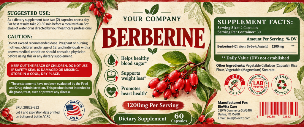 Berberine Supplement Label – Botanical & Natural Design