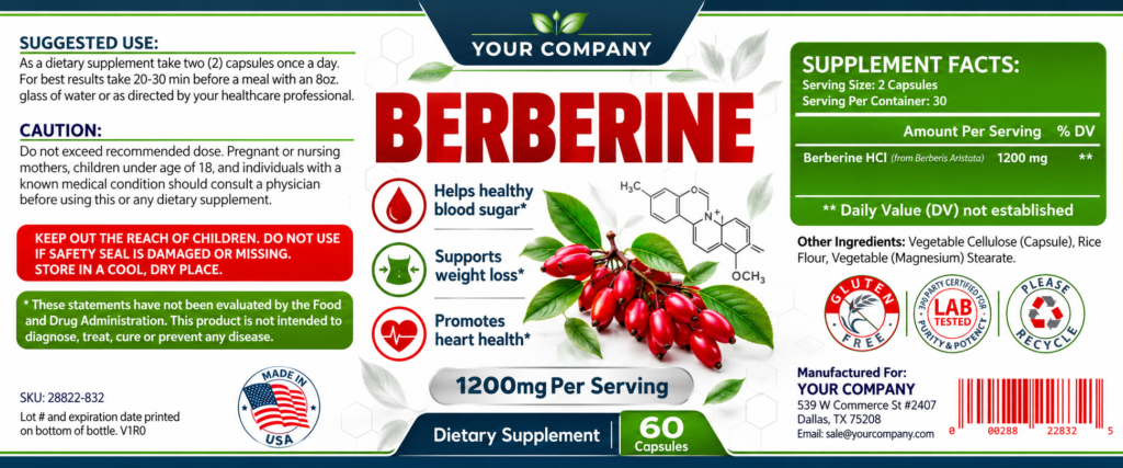 Berberine Supplement Label – Classic & Elegant Design
