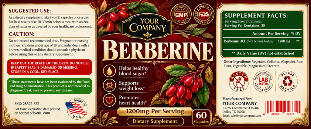 Berberine Supplement Label – Luxury & Premium Design
