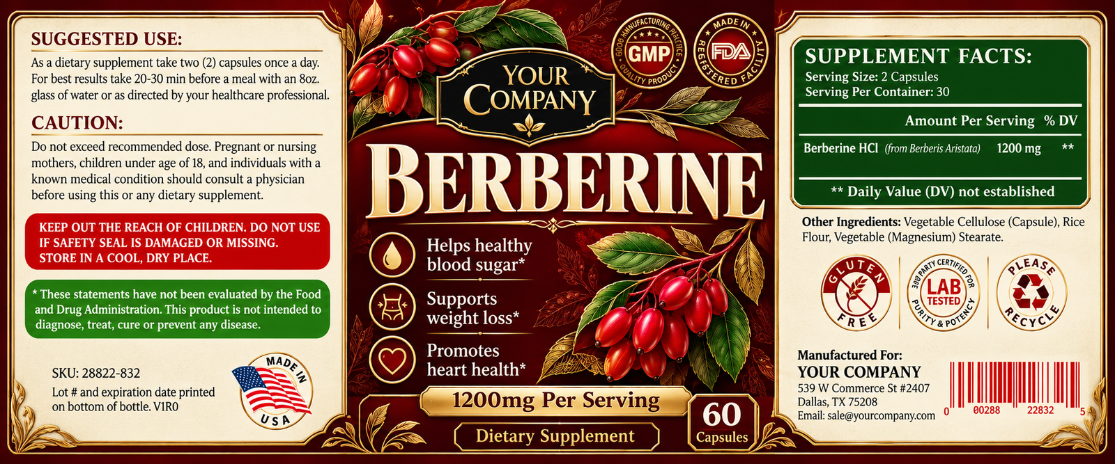 Berberine Supplement Label – Luxury & Premium Design