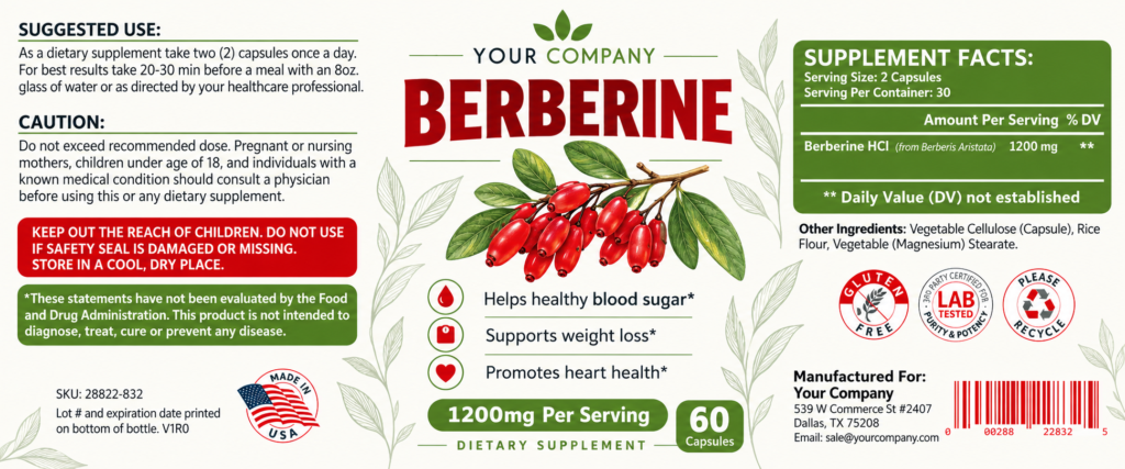 Berberine Supplement Label – Modern & Clean Design