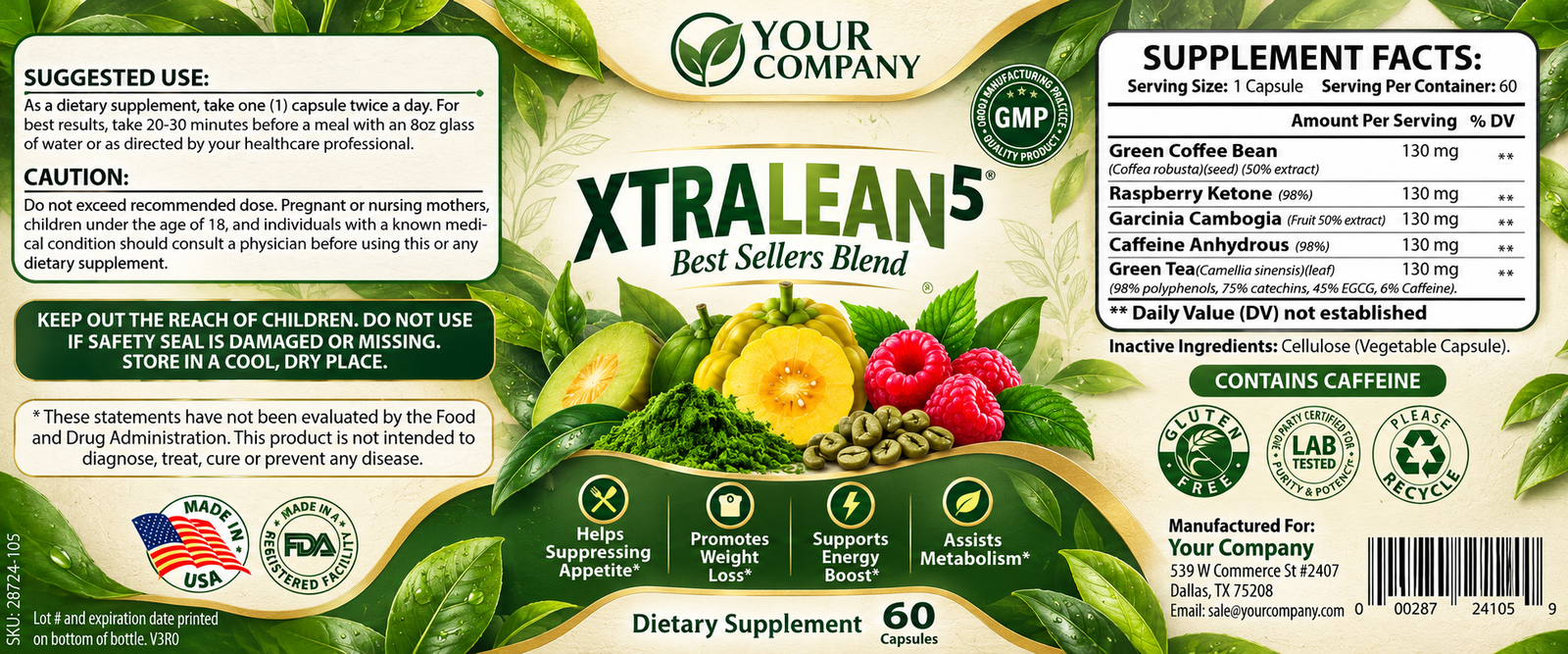 Best Sellers Blend Supplement Label – Botanical & Natural Design