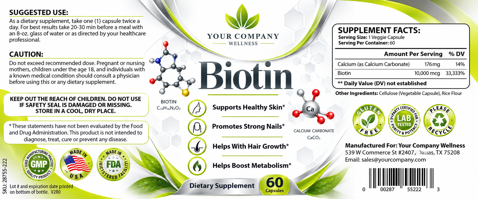 Biotin Pure Skin Care Label – Classic & Elegant Design