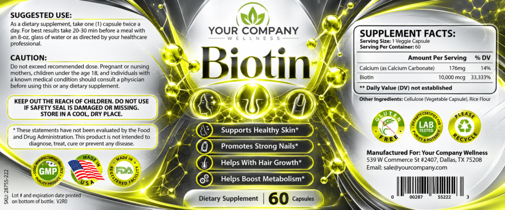 Biotin Pure Skin Care Label – Futuristic & Neon Design