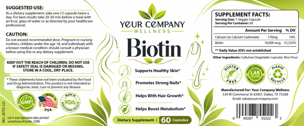 Biotin Pure Skin Care Label – Modern & Clean Design
