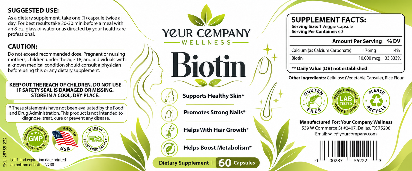 Biotin Pure Skin Care Label – Modern & Clean Design