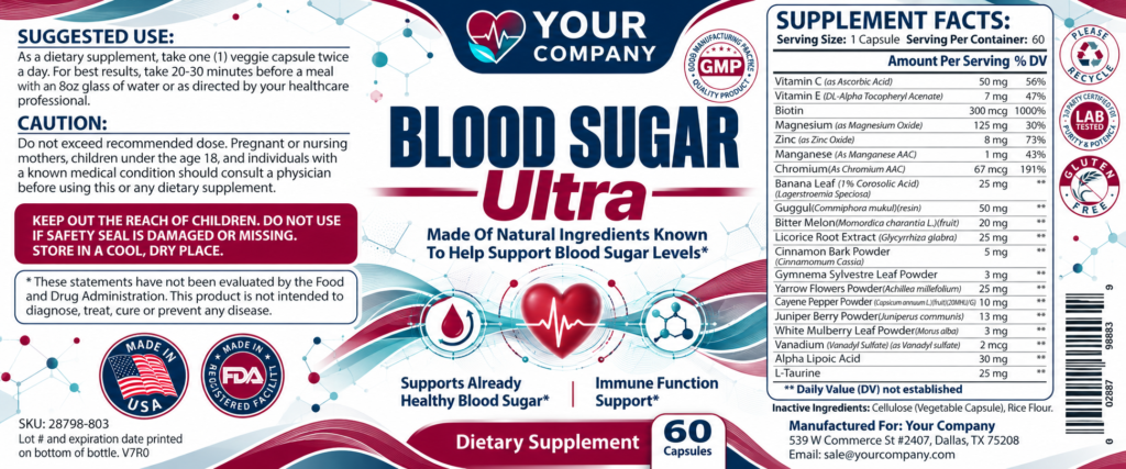 Blood Sugar Ultra Supplement Label – Classic & Elegant Design